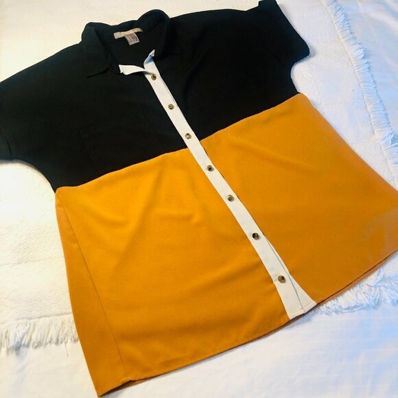 Forever 21 Blouse Colorblock Button Front Black Gold Oversized size Medium - Picture 12 of 16